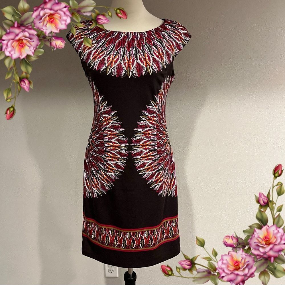 London Times Elegant brown leaves print Dress size‎ 6